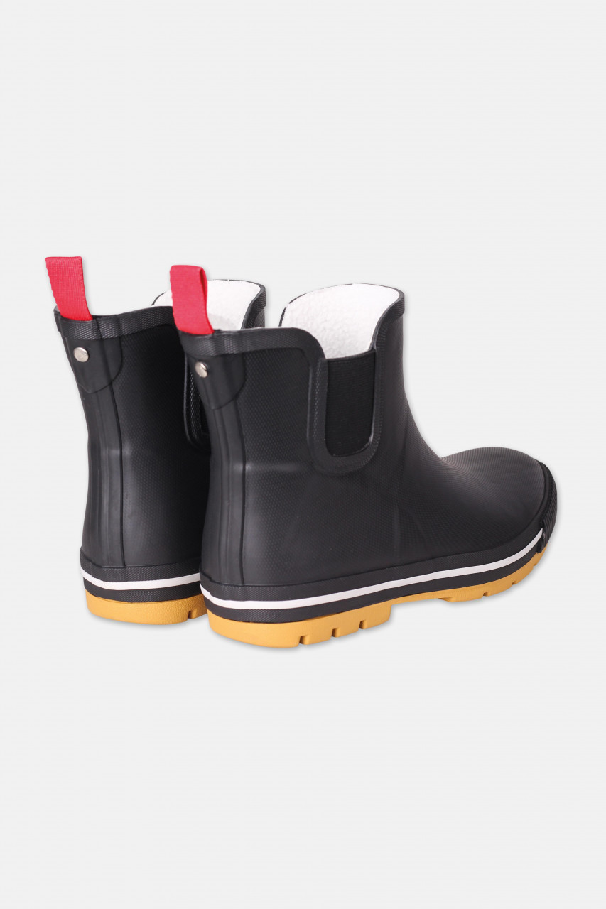 Derbe Wattpuuschen Pelz Schwarz / Schwarz Damen Gummistiefel Halbschuh