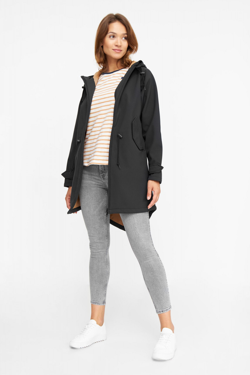 Derbe Island Friese Black Doe Damen Softshell Mantel Schwarz Ocker