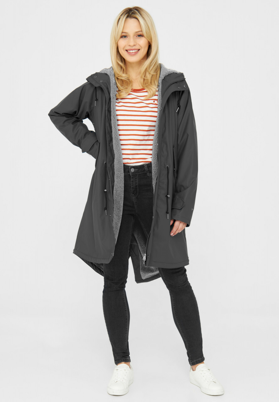 Derbe Friese Tidaholm Damen Regenjacke Schwarz Grau Gefüttert Phantom Grey