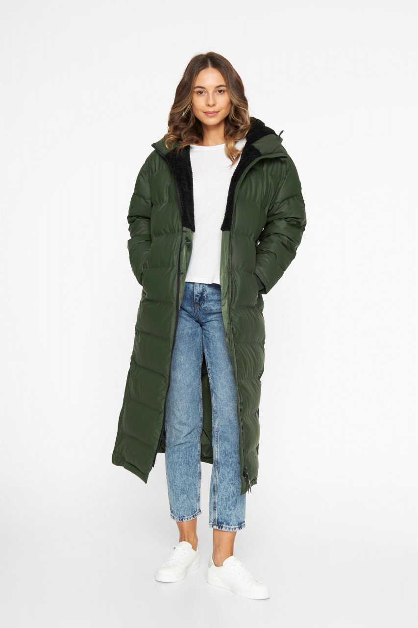 Derbe Interholm Long Cozy Damen Wintermantel Oliv Grün Kombu Green Black Puffer Jacket Teddy