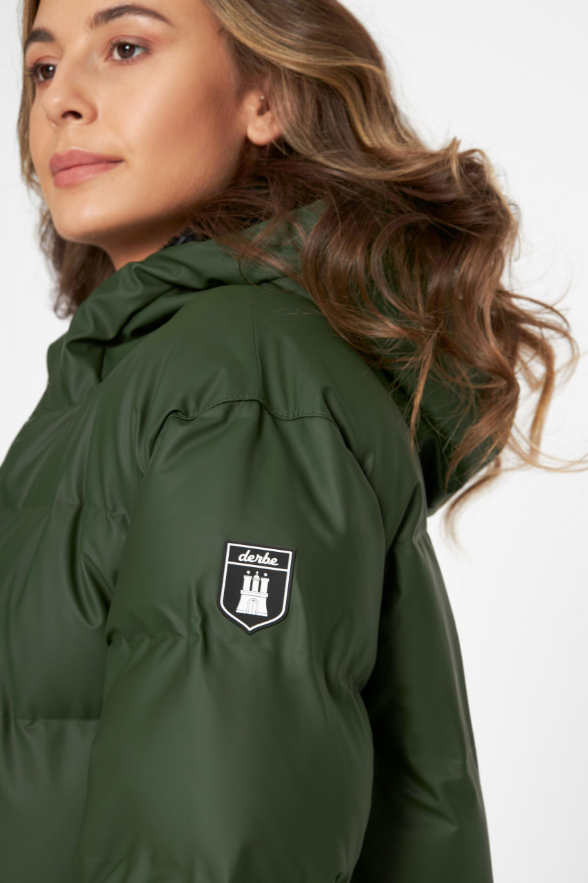 Derbe Interholm Long Cozy Damen Wintermantel Oliv Grün Kombu Green Black Puffer Jacket Teddy